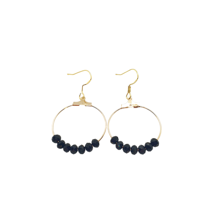 earrings hoops steel gold with black beads1